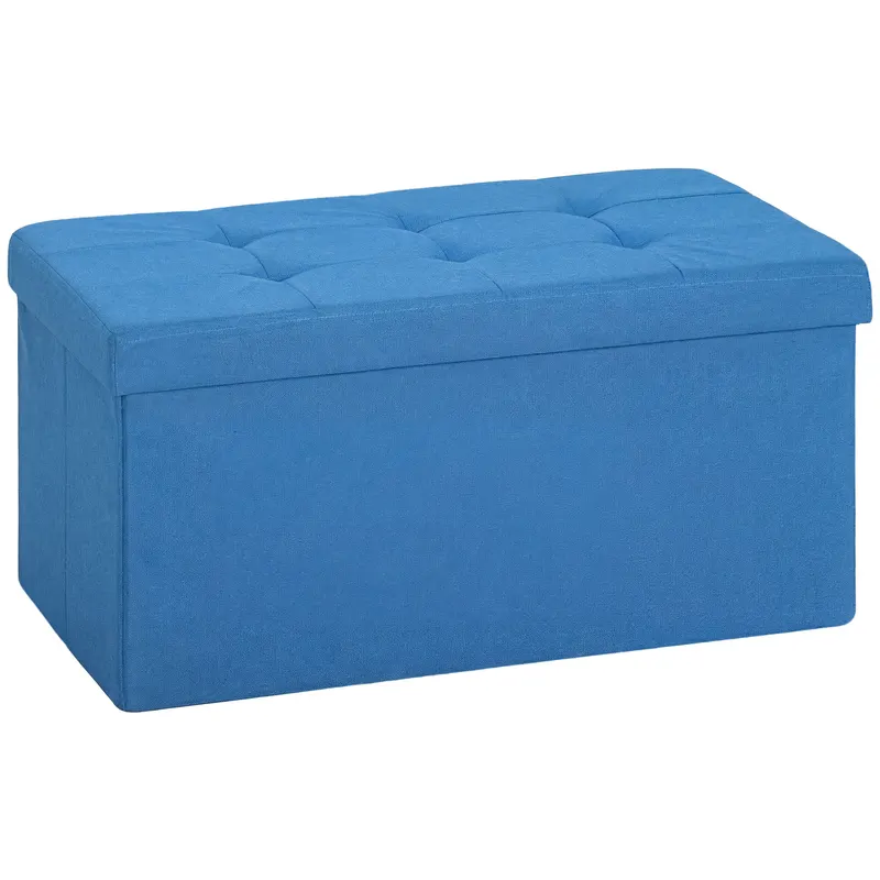 HOMCOM Puf de depozitare, bancă de depozitare pliabilă 84 L 76x38x38 cm tapițată în in sintetic albastru deschis | Romania