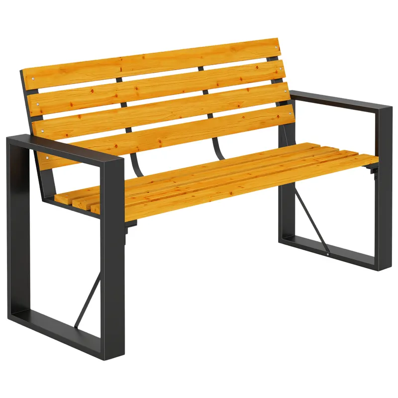 Outsunny Bancă de grădină 2 locuri, rezistentă la intemperii, bancă din lemn cu design cu șipci și cotiere, capacitate 240 kg Lemn natural | Romania