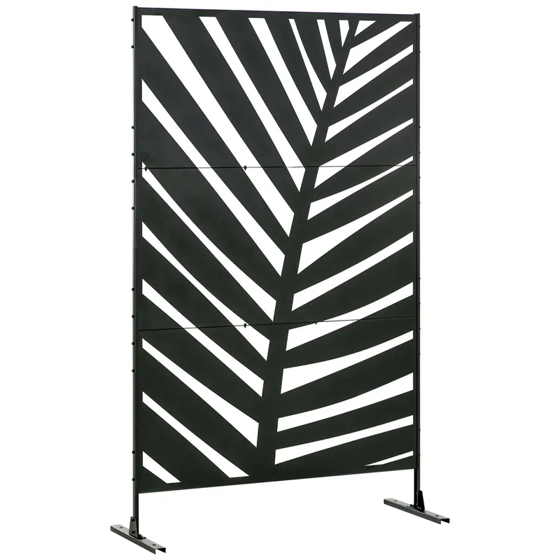 Outsunny Panou de Intimitate pentru Exterior din Metal, 122 x 198 cm, Separator Decorativ cu Suport și Șuruburi de Expansiune, Panou Autoportant pentru Grădină, Terasă, Piscină, Frunză de Bananier | Romania