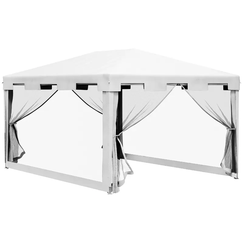Outsunny Foisor 4x3 m cu Plasa de Tantari si 2 Intrari, Foisor de Gradina din Metal si PE, Alb si Negru