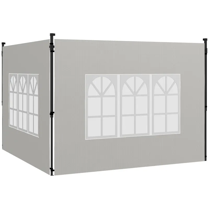 Outsunny Set 2 Pereți Laterali pentru Chioșcuri, Foi Foișor cu Ferestre din PE și Plastic, 3x3 m sau 3x6 m, Alb | Romania