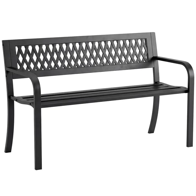 Outsunny Bancă de Grădină pentru Exterior, Bancă de Patio cu Brațe și Șezut cu Lamele, 2 Locuri pentru Grădină, Parc, Balcon, Mobilier Exterior, Negru | Romania
