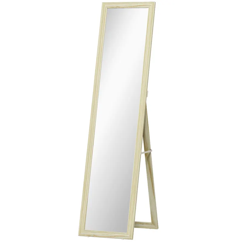 HOMCOM Oglindă pe suport și de perete dreptunghiulară oglindă în picioare full length Dressing Dormitor Living 37x37x154cm lemn natural | Romania