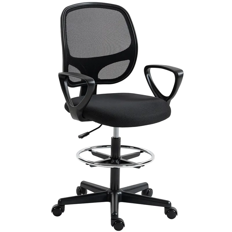HOMCOM Scaun de Birou Ergonomic Rotativ din Plasă Respirabilă, cu Suport pentru Picioare și Înălțime Reglabilă, Negru | Romania
