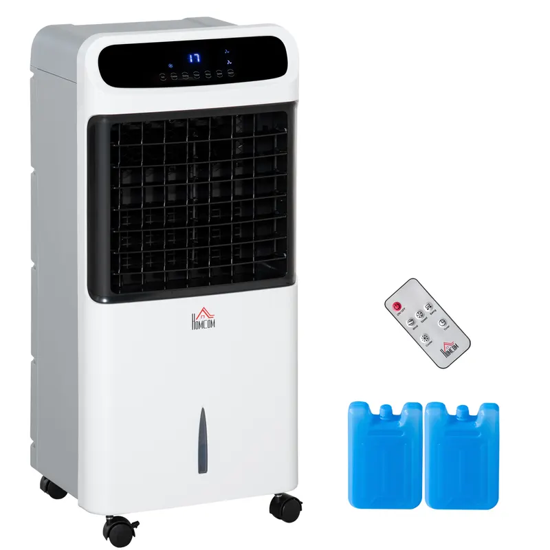 HOMCOM Aer condiționat cu răcire cu apă Telecomandă 3 moduri, 3 viteze, timer 12 h, afișaj LED, 38x35x81 cm Alb | Romania
