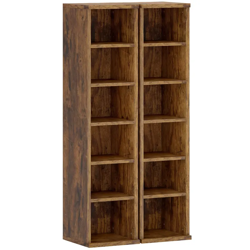 HOMCOM Set de 2 Rafturi pentru 204 CD-uri cu Polițe Ajustabile, 21x22,5x88,5cm, Maro Rustic | Romania