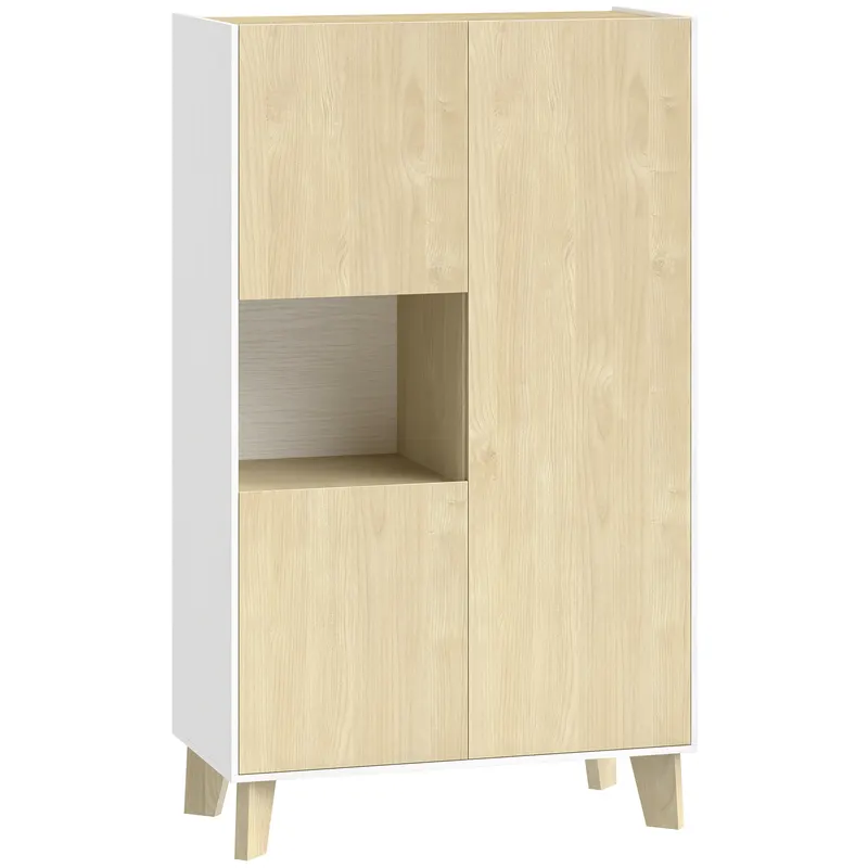 HOMCOM Servantă de Bucătărie, Mobilier de Bucătărie cu 6 Compartimente cu Uși Soft Close pentru Living, Sufragerie, Alb și Lemn | Romania