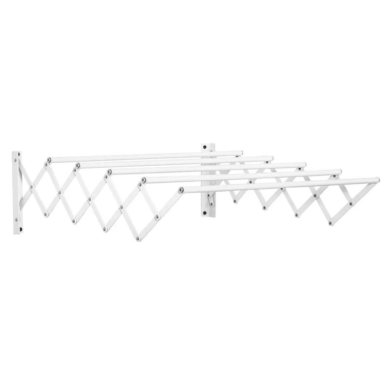 HOMCOM Uscător de Rufe Retractabil pentru Perete, Uscător Pliabil Economisitor de Spațiu din Metal pentru Interior și Exterior, 63,5x60x20 cm, Alb | Romania