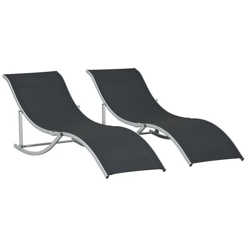 Outsunny Set 2 sezlonguri de Gradina Pliabile, sezlong pentru Plaja din Aluminiu si Textilen, 61x165x63 cm | Romania
