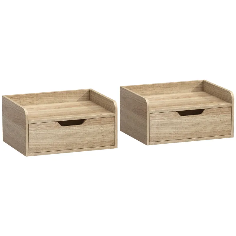 HOMCOM Set de 2 Noptiere de Perete Noptiere Suspendate cu 1 Sertar pentru Dormitor Cameră 40x30x19,5 cm Lemn Natural | Romania