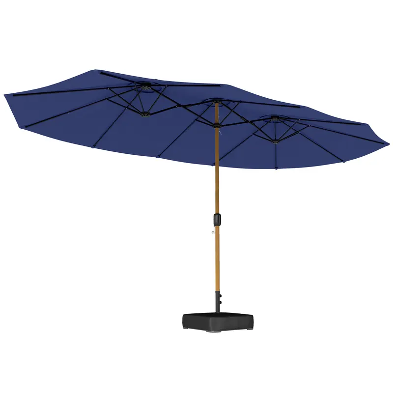 Outsunny Umbrelă Dublă de Grădină 4.7x2.8 m, Umbrelă de Exterior cu Manivelă, Bază Cruce, Saci de Nisip, Husă de Protecție, 12 Spițe, Anti-UV, pentru Terasă și Balcon, Albastru Închis | Romania