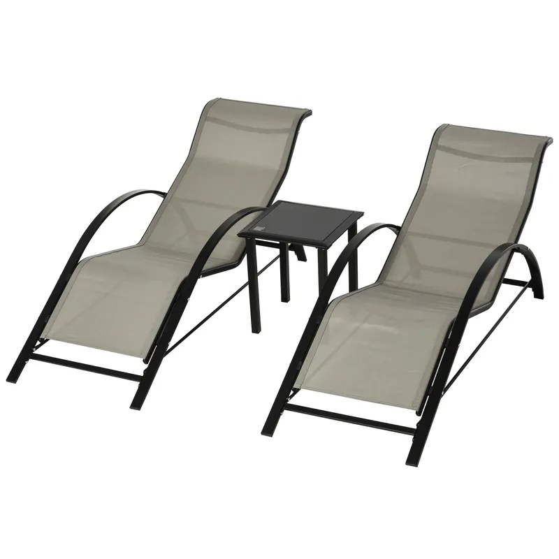 Outsunny Set 2 sezlonguri si masuta, 59x169x66 cm, negru | Romania