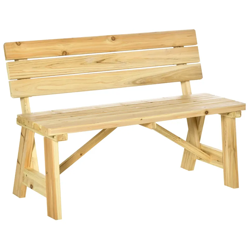 Outsunny Banca pentru Exterior din Lemn, Banca 2 Locuri pentru Gradina cu Sipci cu Spatar Inalt, 116x56x80cm, Culoare Natur | Romania