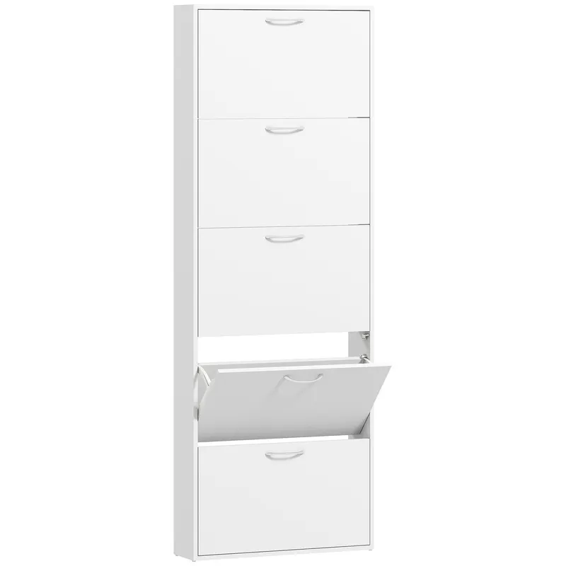 HOMCOM Dulap pentru Pantofi Subțire cu 5 Uși 65x17x180,5 cm în Lemn Alb | Romania