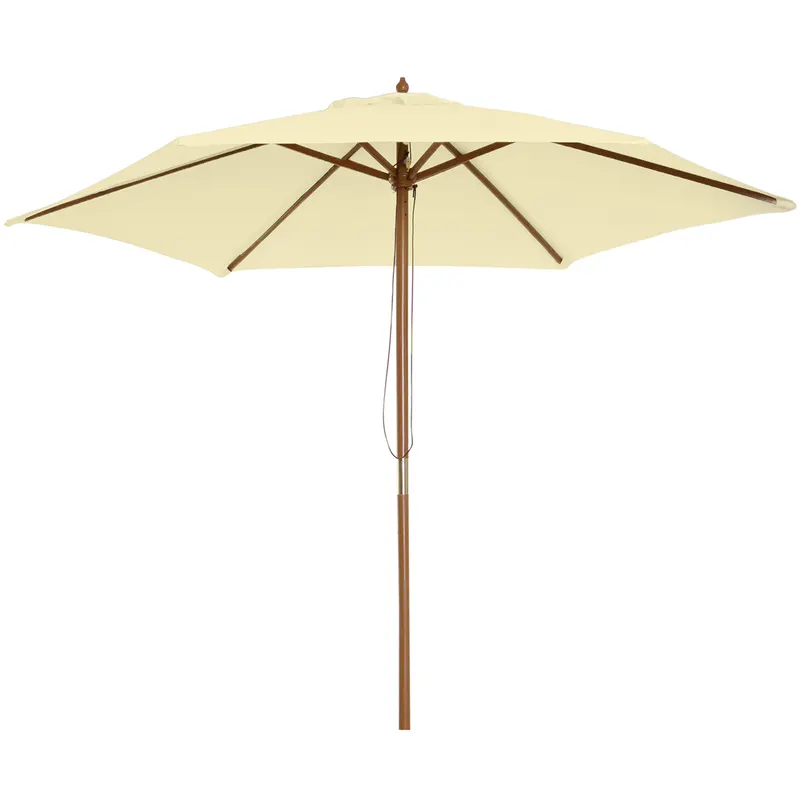 Outsunny Umbrelă de Soare pentru Grădină cu Suport din Lemn, Design Elegant, 2.5x2.3m, Crem, Protecție UV | Romania