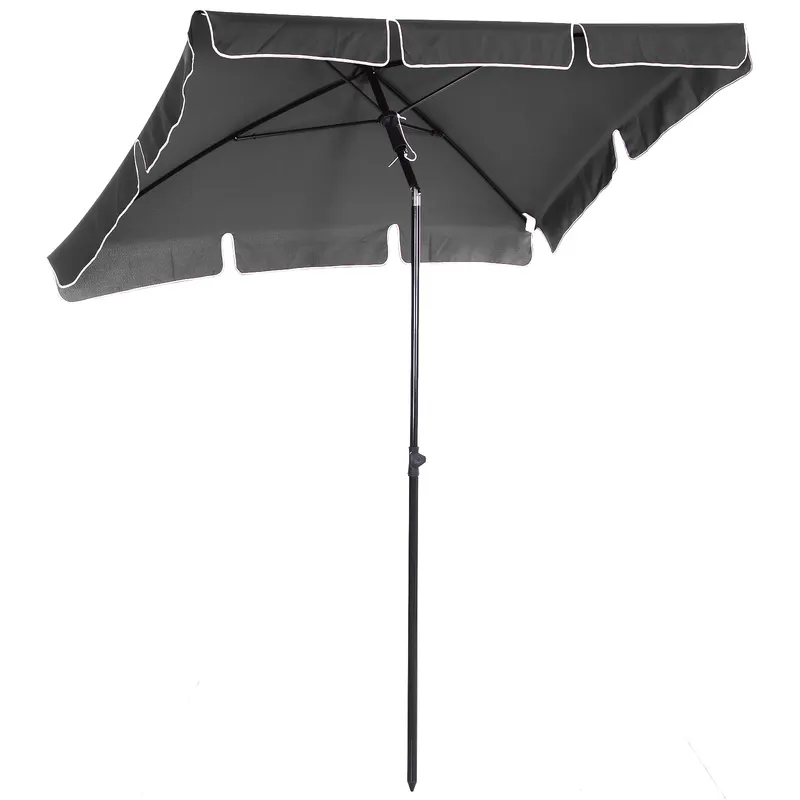 Outsunny Umbrelă de Grădină Înclinabilă cu Margini Ondulate și 4 Brațe din Aluminiu, 198x130x245 cm, Gri Închis | Romania