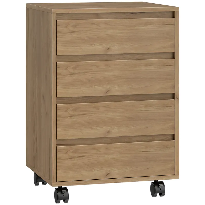 HOMCOM Sertarier de birou cu 4 sertare, cu roți pentru birou 46x40x65 cm Maro | Romania