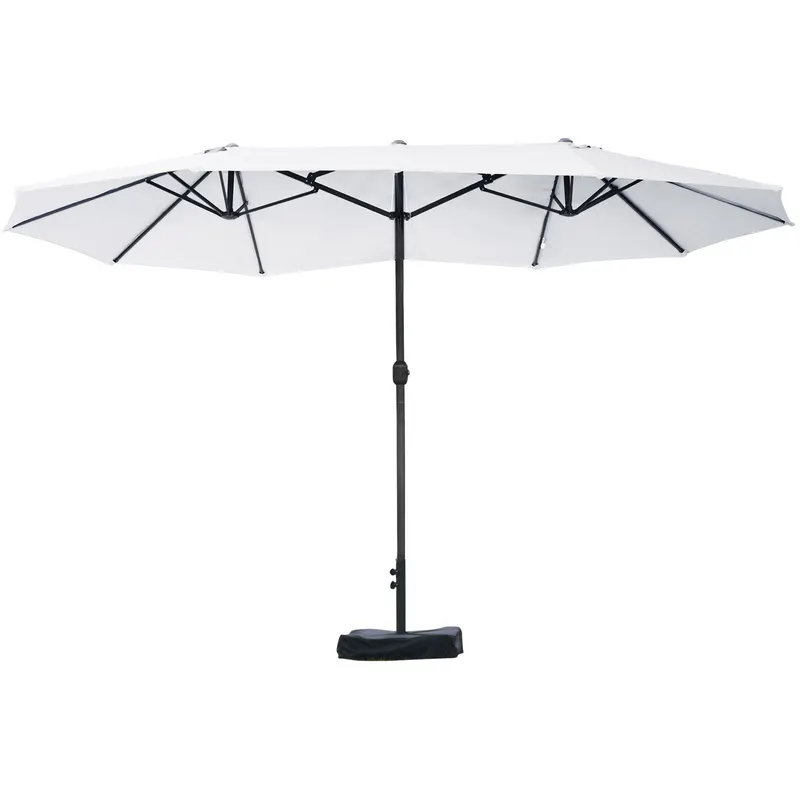 Outsunny Umbrelă Dublă cu 12 Spițe, Bază în Cruce și Manivelă, din Oțel și Poliester, 455x265x238 cm, Bej | Romania