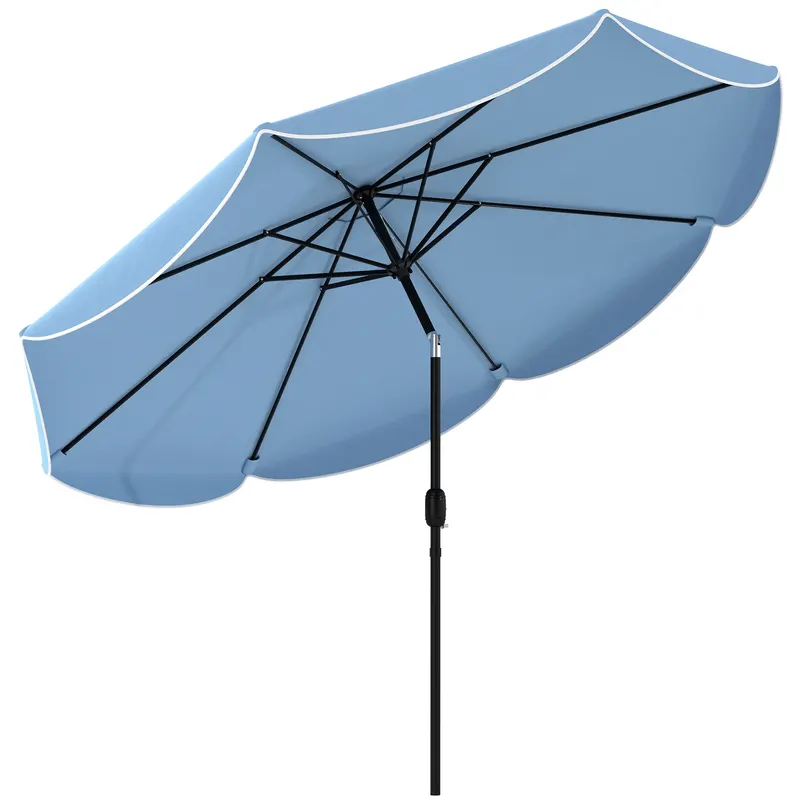 Outsunny Umbrelă Terasă Exterioară Ø2,7 m Umbrelă cu Înclinare Reglabilă 3 Poziții Manivelă și Volan Albastru Deschis | Romania