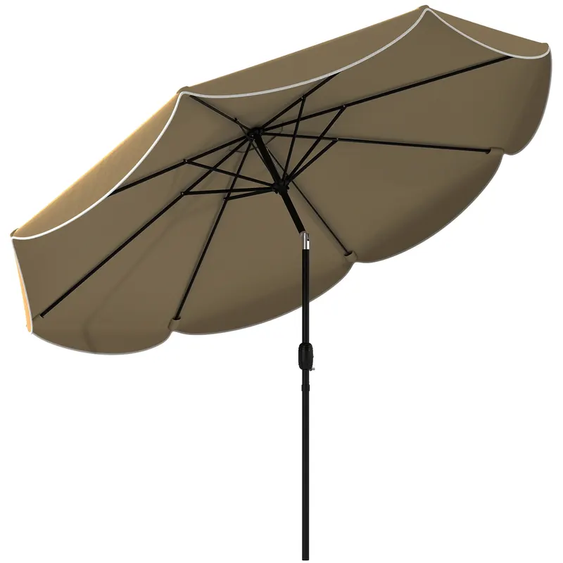 Outsunny Umbrelă Terasă Exterioară Ø2,7 m cu Înclinare Reglabilă 3 Poziții Manivelă și Volant Khaki | Romania
