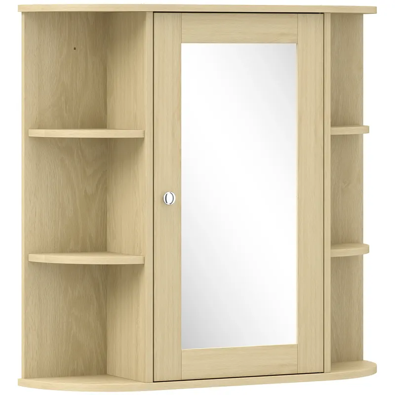 HOMCOM Dulap de baie cu oglindă Dulap de perete cu rafturi deschise 66x17x63 cm Natural | Romania
