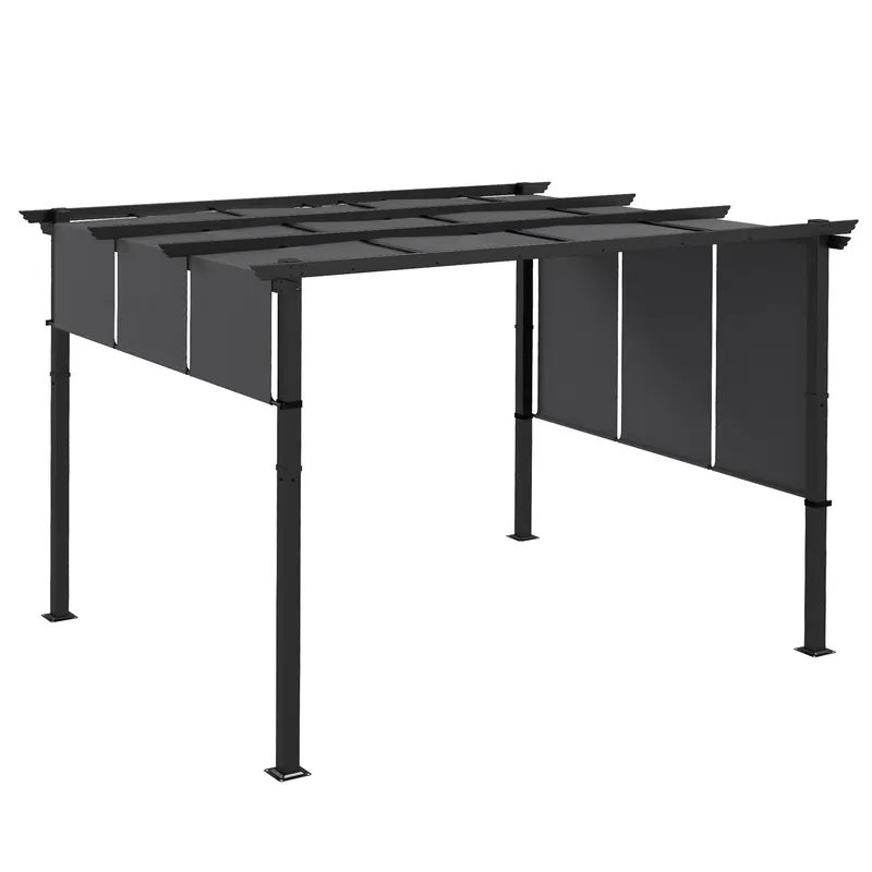 Outsunny Pergola de Exterior de 3 x 3,5 m cu Copertina Retractabila, Foisor de Gradina, Umbrar pentru Veranda, Terasa, Gri Inchis