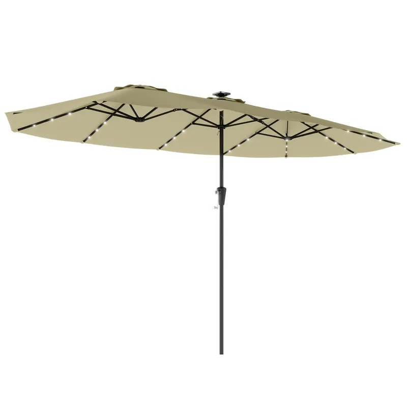 Outsunny Umbrelă dublă de grădină 4x2 m cu 36 de lumini LED UPF50+ Manivelă 12 tije Rezistentă la apă Bej | Romania