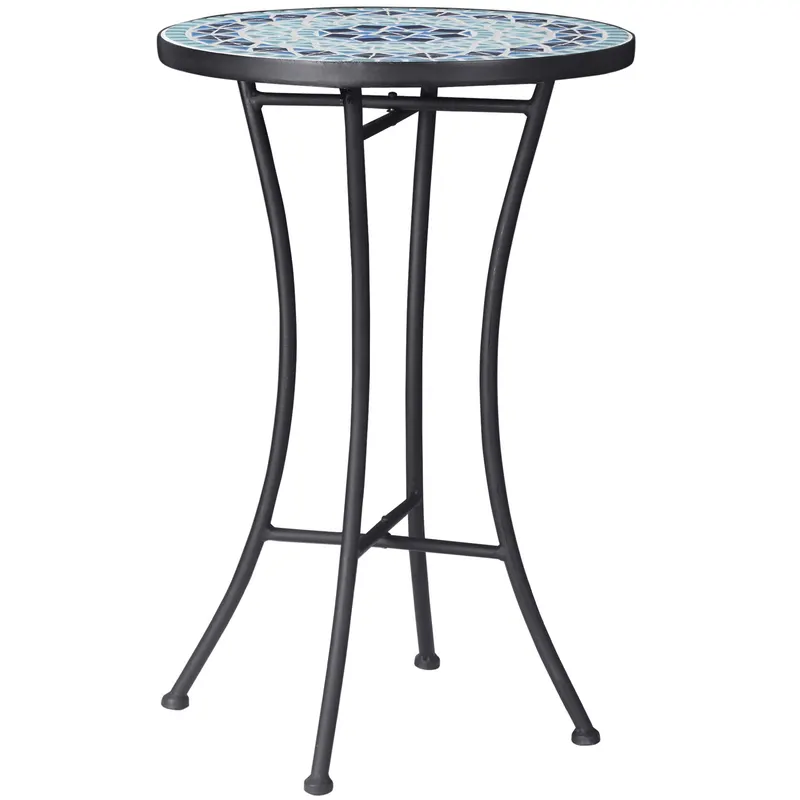Masuta de Gradina din Metal Outsunny cu Blat din Ceramica, Design Mozaic, Albastru Ф35,5x53,5cm | Romania