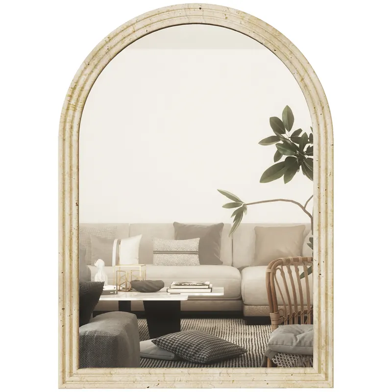 HOMCOM Oglindă de Perete în Formă de Arc cu Margine Canelată 60x2x90 cm Bej | Romania