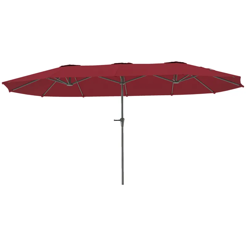 Outsunny Umbrelă Dublă de Grădină cu 12 Spițe, Orificii de Ventilație și Manivelă, 400x220x234 cm, Roșu Vin | Romania