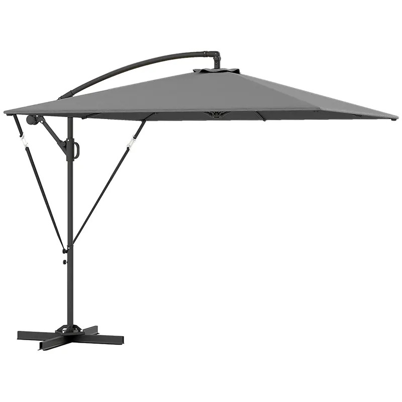 Outsunny Umbrelă Excentrică cu Husă, Corzi Antivânt, Bază în Cruce și Manivelă, 295x250x235 cm, Gri | Romania