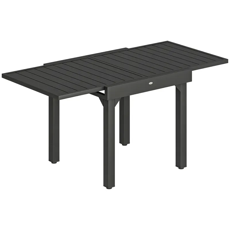 Outsunny Masă de Bucătărie Extensibilă pentru Terasă, 4-6 Persoane, 80-160 cm Masă Extensibilă din Aluminiu cu Blat din Lamele, Negru | Romania