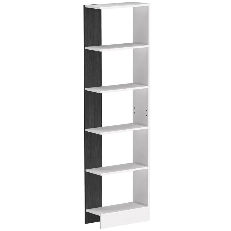 HOMCOM Raft Îngust cu 5 Etajere, Raft Economisitor de Spațiu Modern din Lemn, Bibliotecă pentru Baie, Living, Dormitor, Birou, 45x21x170 cm, Alb și Negru | Romania