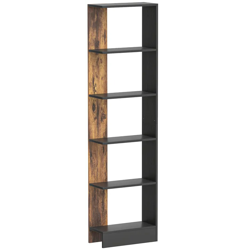 HOMCOM Raft Îngust cu 5 Etajere, Raft Economisitor de Spațiu Modern din Lemn, Bibliotecă pentru Baie, Living, Dormitor, Birou, 45x21x170 cm, Maro Rustic | Romania