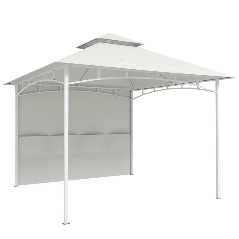 Outsunny Foișor de Grădină 3x3 m cu Corturi, Buzunare pentru Depozitare și Cârlig la Tavan, Foișor din Metal cu Acoperiș Dublu, Orificii de Drenaj, UV30+, Crem | Romania