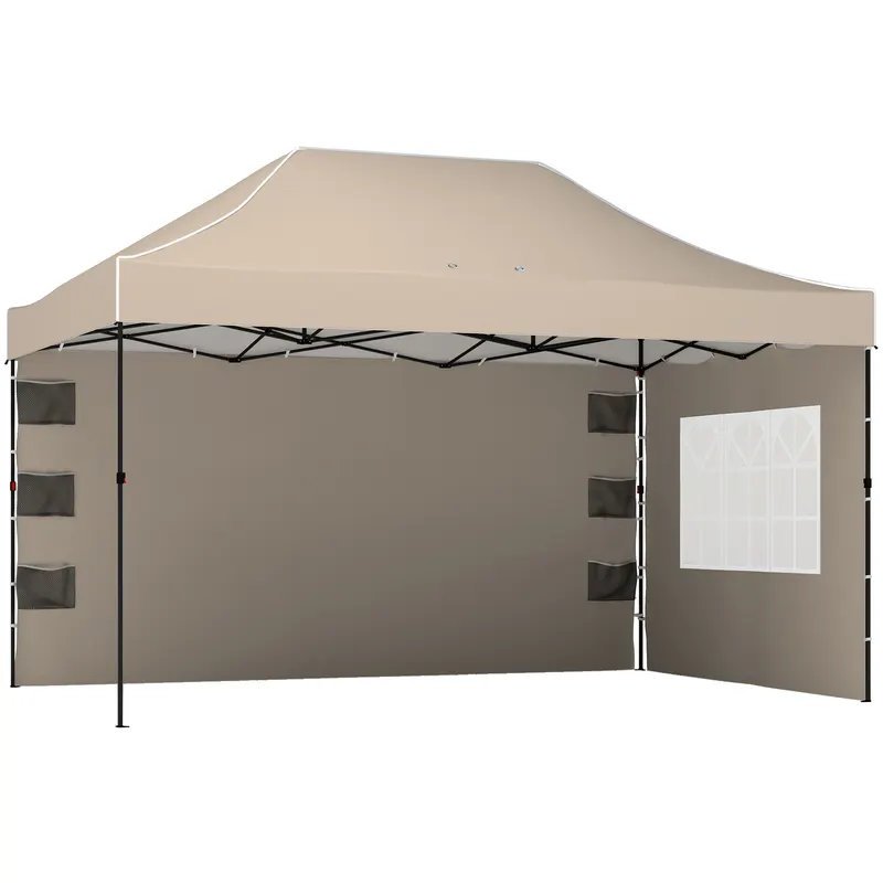 Outsunny Pavilion 3x4,3m, Acoperiș UPF50+, Pereți, Geantă cu Roți, Tenda Grădină, Maro Nisipiu | Romania