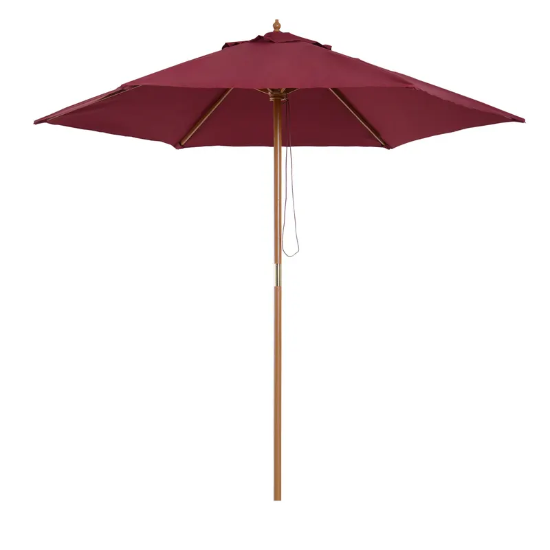 Outsunny Umbrelă de Soare din Lemn, Protecție UV, Φ2.5m, Culoare Bordo | Romania