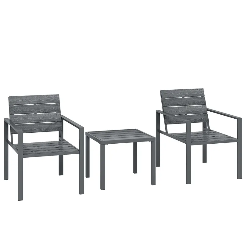 Outsunny Set Bistro Grădină 3 Piese pentru 2 Persoane, Masă și Scaune de Exterior cu Cadru Metalic, Mobilier din Plastic pentru Terasă | Romania