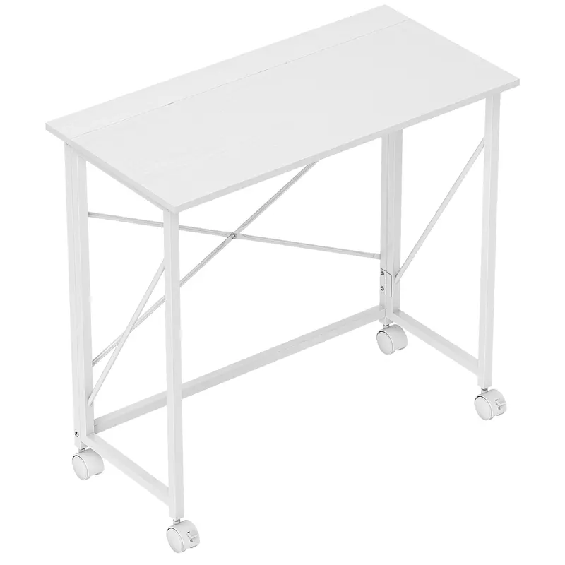 HOMCOM Masă pliantă pentru calculator 80 x 40 cm pe roți pentru birou de acasă, dormitor, spații mici, alb | Romania