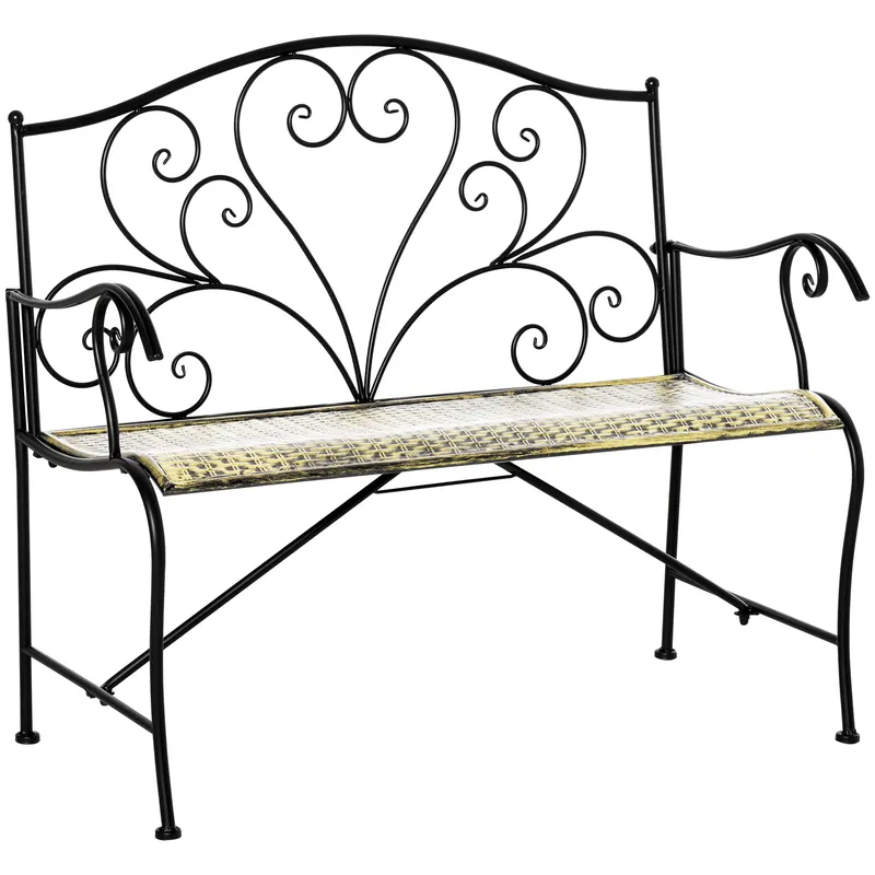 Banca Metal Gradina Outsunny,banca gradina din Fier Stil Vintage 2 Locuri Negru | Romania