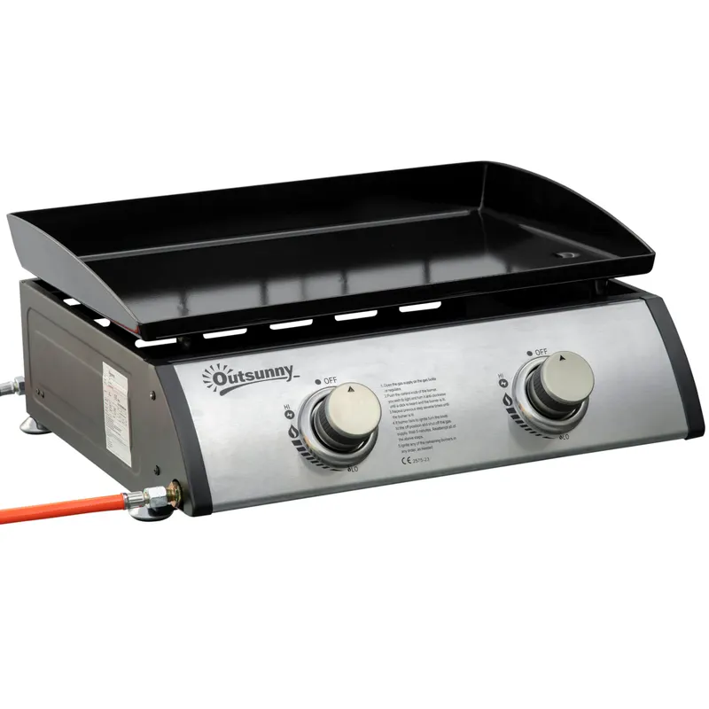 Gratar cu gaz si 2 arzatoare Outsunny, picioare reglabile, 6kW, 48.5x46x21cm, negru | Romania