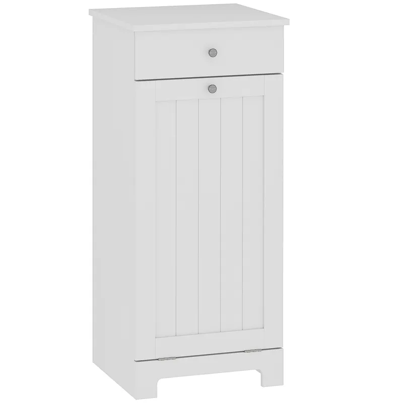 HOMCOM Dulap de baie cu coș rabatabil pentru rufe murdare Mobilier pentru rufe murdare cu sacoșă textilă pliabilă și sertar Alb 40x38x90 cm | Romania