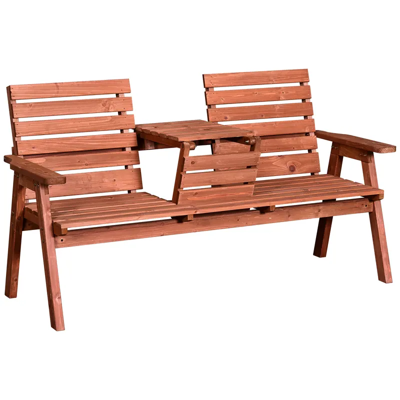 Set 2 Scaune de Gradina cu Masuta Outsunny, Lemn 160x70x85cm | Romania