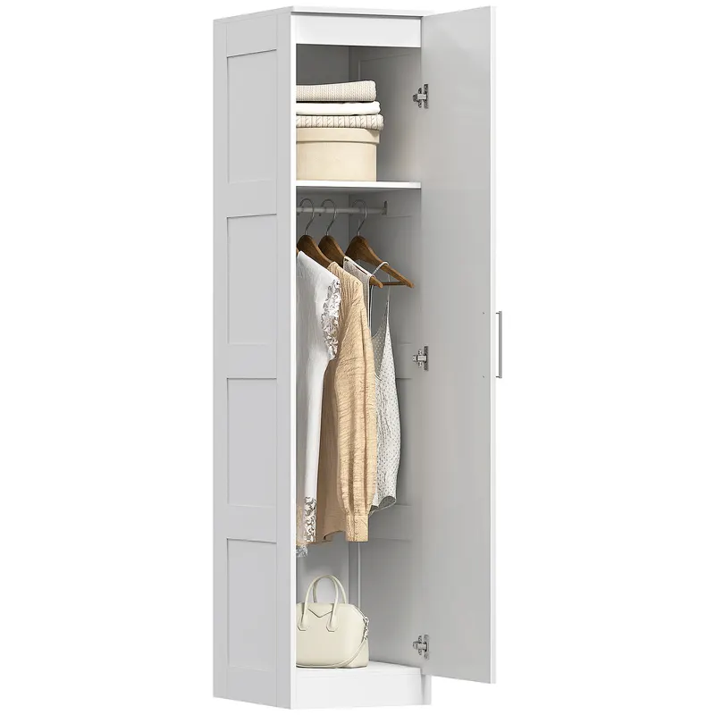 HOMCOM Șifonier Multifuncțional cu Șină pentru Haine, Raft, Ușă cu Închidere Ușoară 40 x 52 x 180 cm Alb | Romania