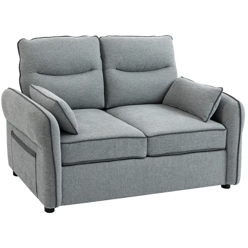 HOMCOM Canapea 2 locuri, canapea de living din velur egiptean, 2 perne incluse, buzunar lateral, 136 x 81 x 90 cm, gri | Romania