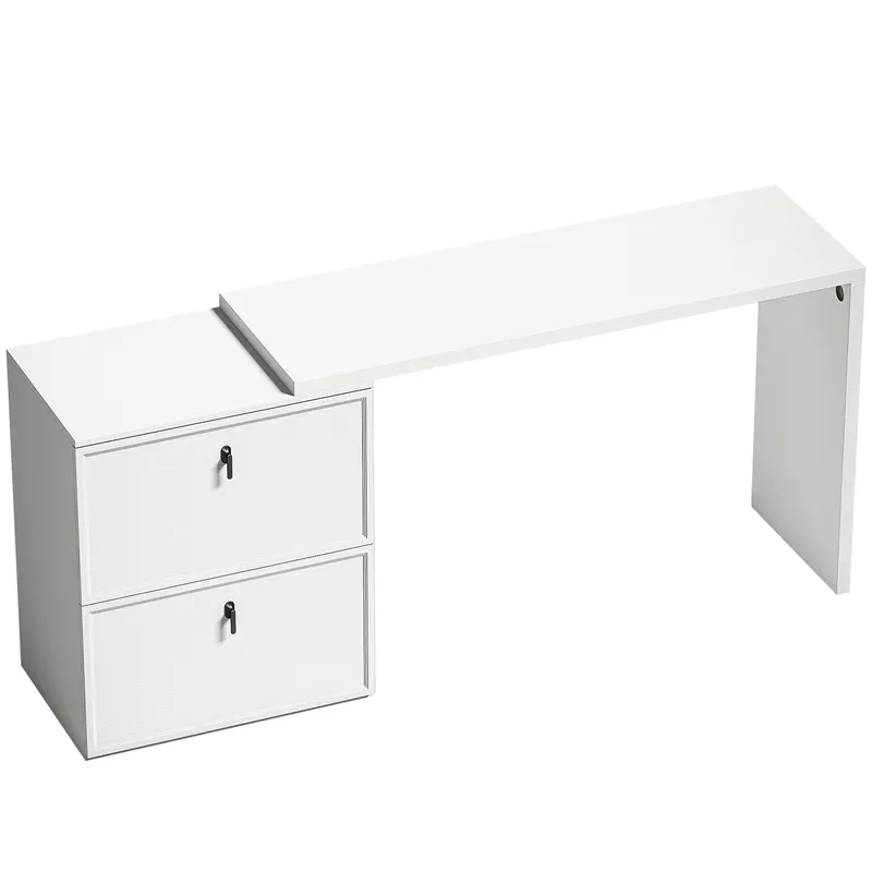 HOMCOM Birou reversibil în formă de L cu 2 sertare pentru arhivă Design modern pentru spații mici Birou alb | Romania
