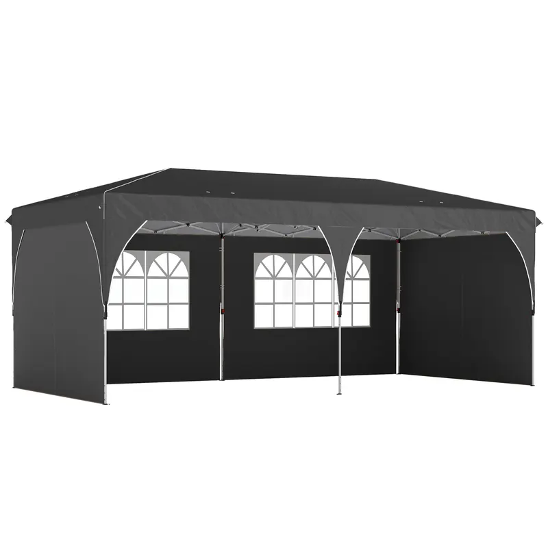 Outsunny Cort Pliabil 6x3 m cu Benzi Reflectorizante UPF 50+ Montaj Ușor Sistem Central de Blocare Impermeabil Gri închis | Romania