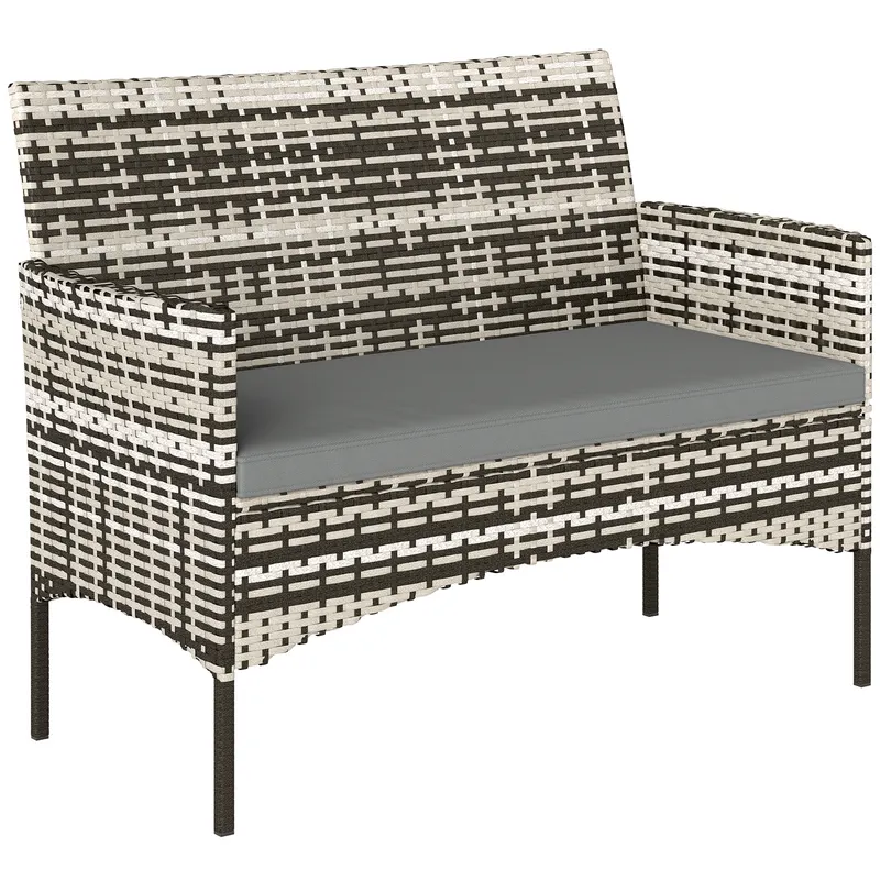 Outsunny Canapea de grădină 2 locuri din rășină împletită cu perne canapea de exterior cu cotiere 115 x 63 x 85 cm gri deschis | Romania