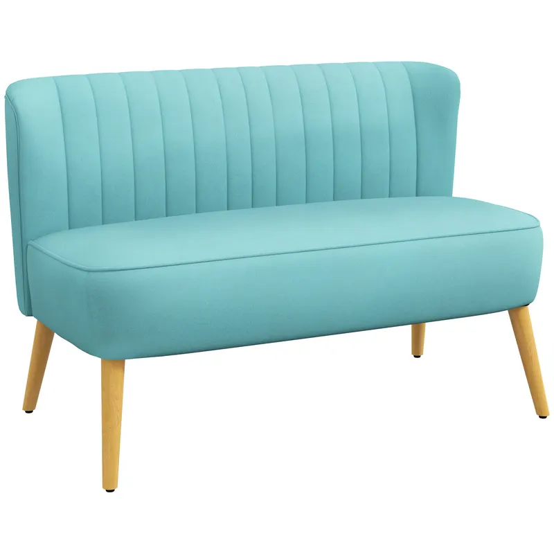 HOMCOM Canapea retro design 2 locuri, picioare din lemn, 117 cm x 56,5 cm x 77 cm, Verde | Romania