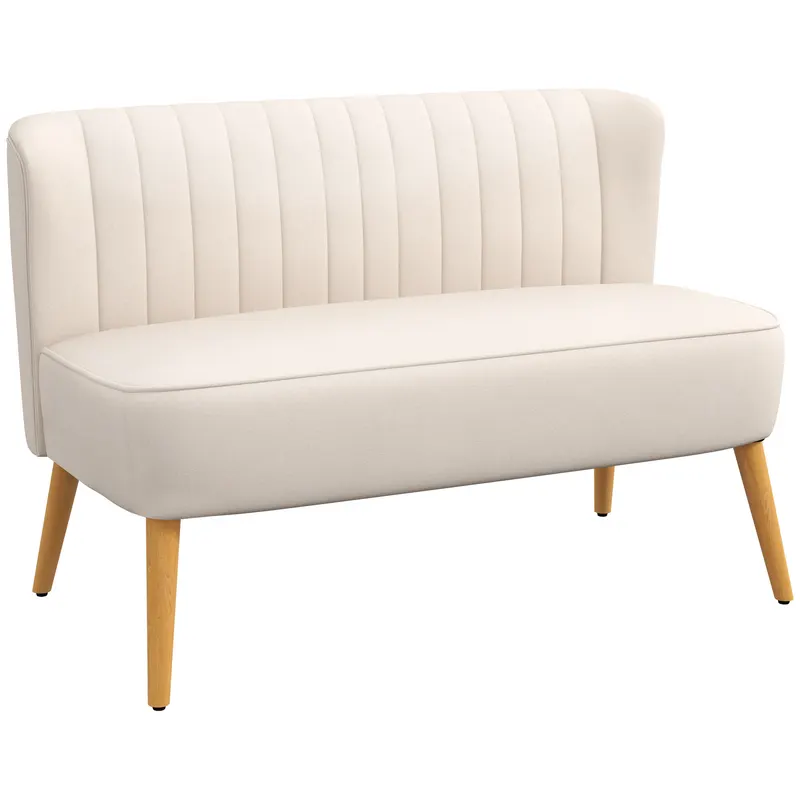 HOMCOM Canapea design retro 2 locuri, picioare din lemn, 117 cm x 56,5 cm x 77 cm, crem | Romania